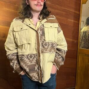 OLI AND HALI Patchwork Western Shacket Size L Aztec Brown Boho Geometric